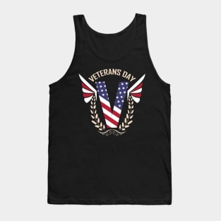 Big V In Us Flag Colors With Oak Leaves For Veterans Day Tank Top